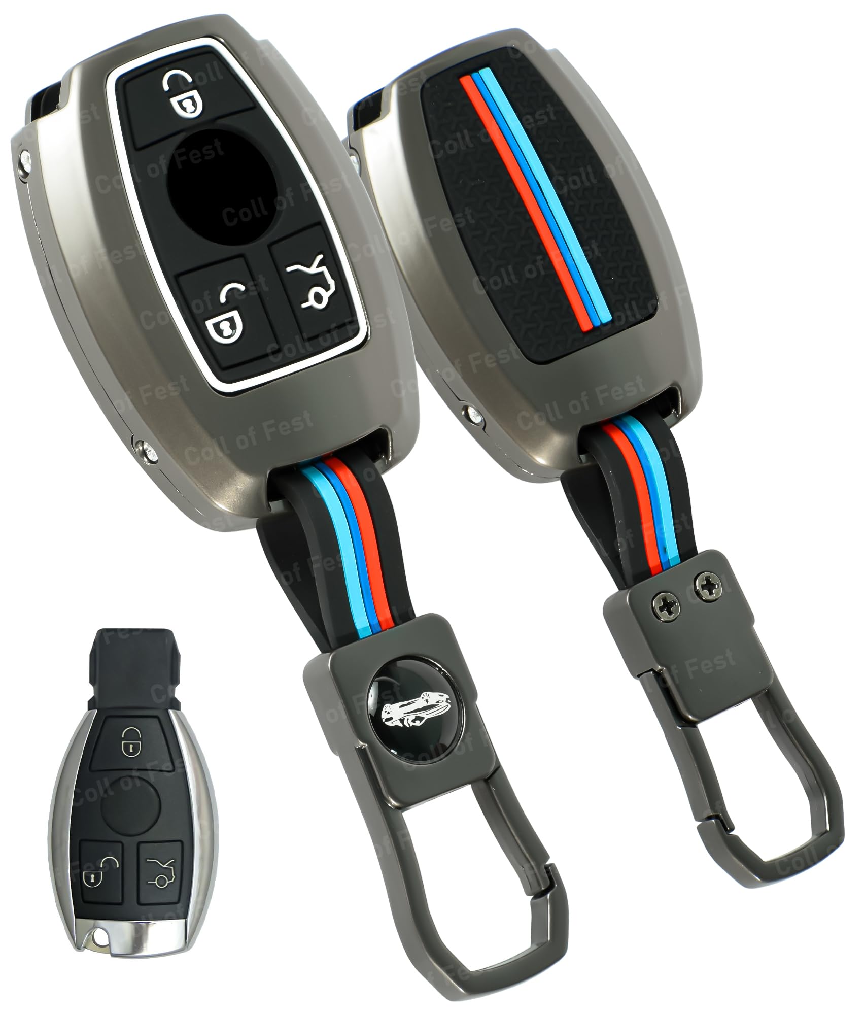 Metal Silicon Key Cover Compatible for Mercedes Benz C E M S CLS CLK GLK GLC G Class 3 Button Full Metal Protections Special Feature Visible in Low-Light Conditions