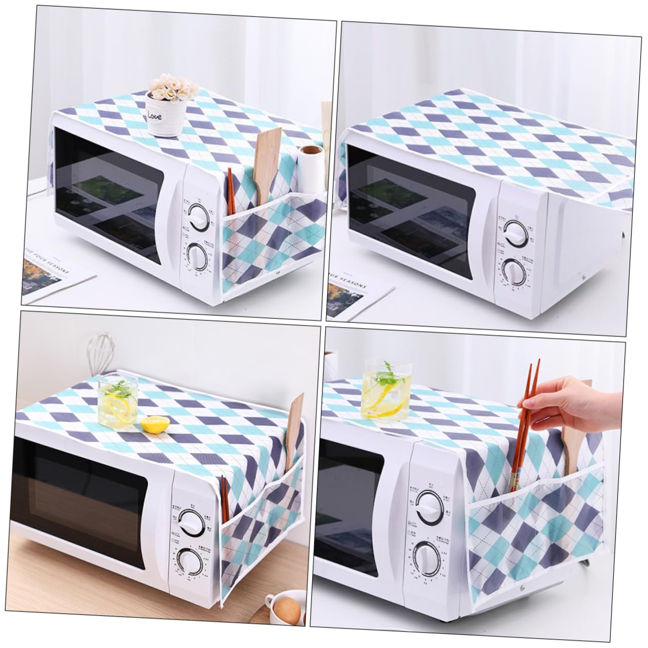 STOBAZA Protective Cover for Microwave Oven 2pcs Microwave Towel Set Side Pockets Anti- Oil- Home Kitchen Essential