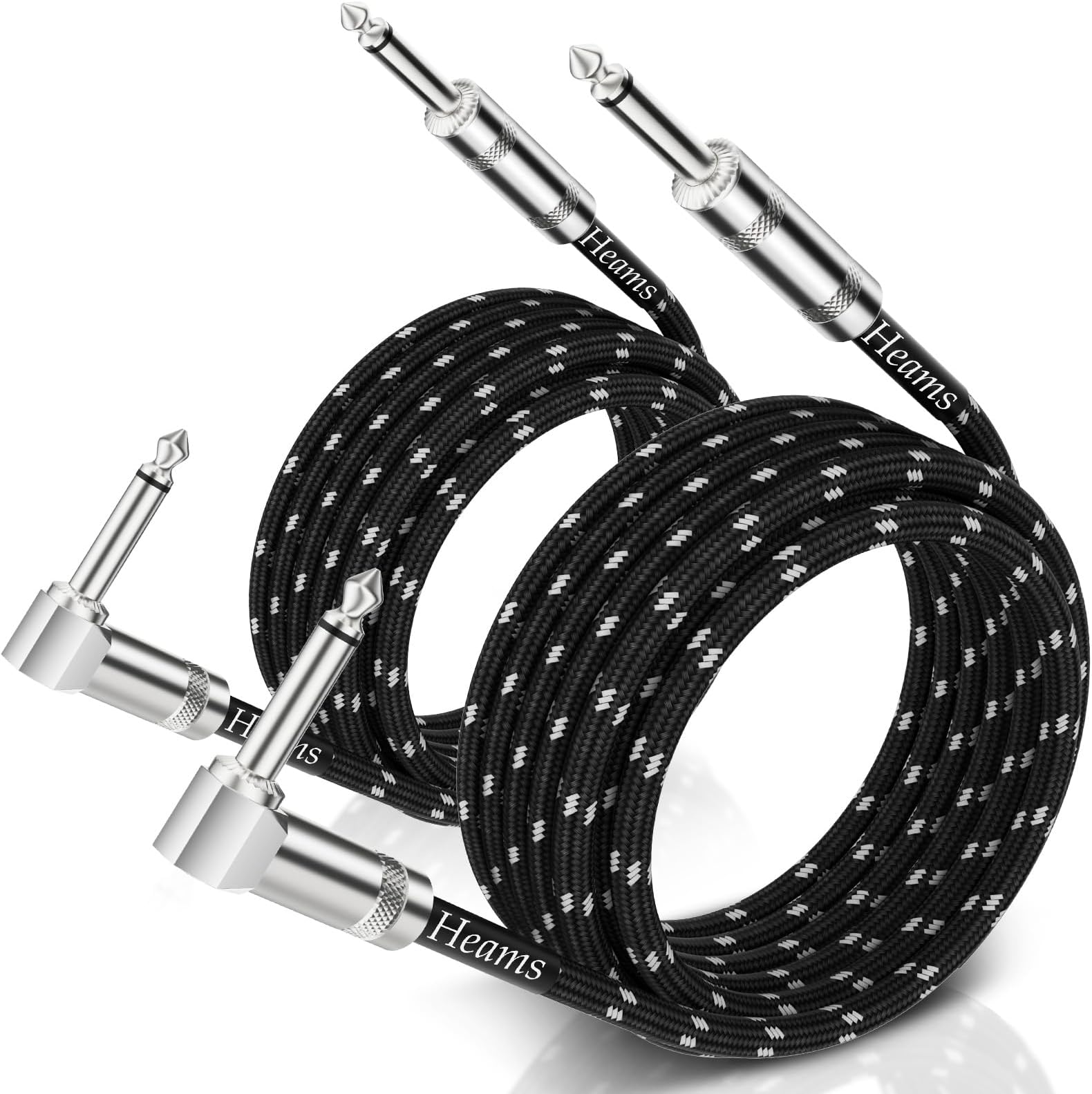 2 Pack Premium 10 FT Guitar Cable, 1/4 Inch Instrument Cable- Noise Free and Long-Lasting Guitar Chord- AMP Cord for Bass, Electric Guitar, Electric Mandolin, Right Angle