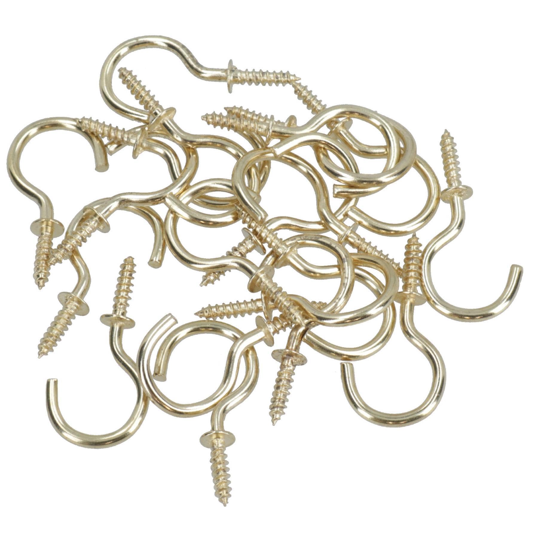 AB Tools 25mm Cup Hook Screws Picture Curtain Hangers Fasteners Brass Coated 40pc