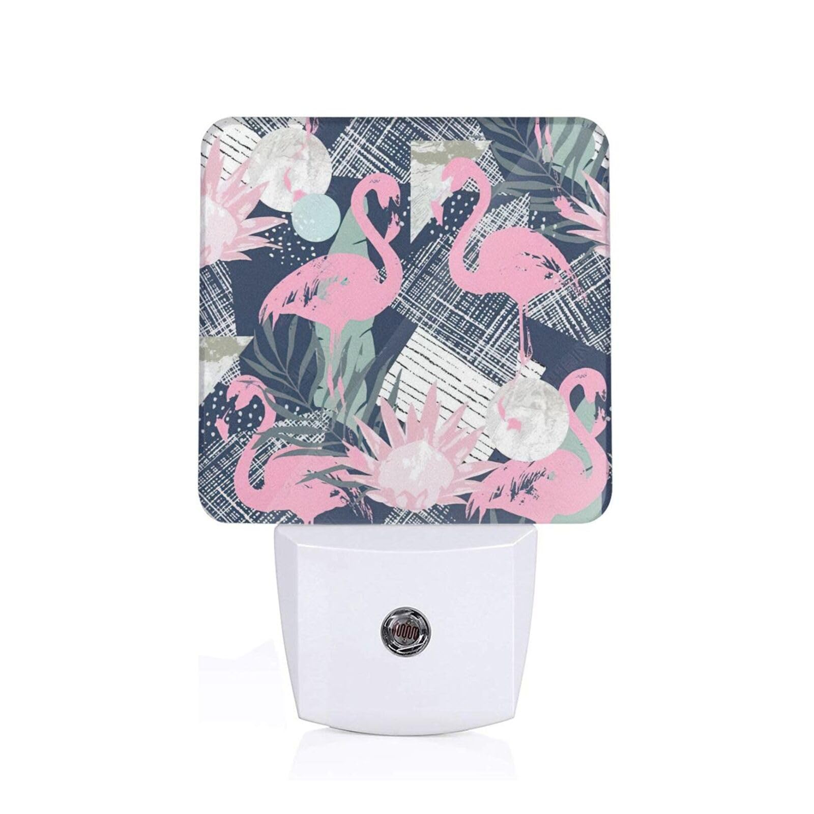 Ghiopl White Pink Flamingo And Leaves Led Night Light Lamp With Smart Sensor Dusk To Dawn Sensor, Plug-In Wall Nightlight For Hallway, Bedroom