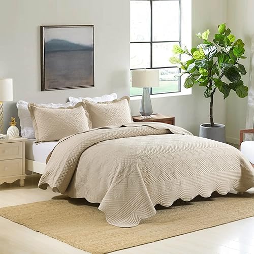 Miniatura 2 de mixinni Juego de edredón de 3 piezas de color liso en relieve, tamaño Queen, color caqui, ligero para todas las estaciones, 1 edredón + 2 fundas de