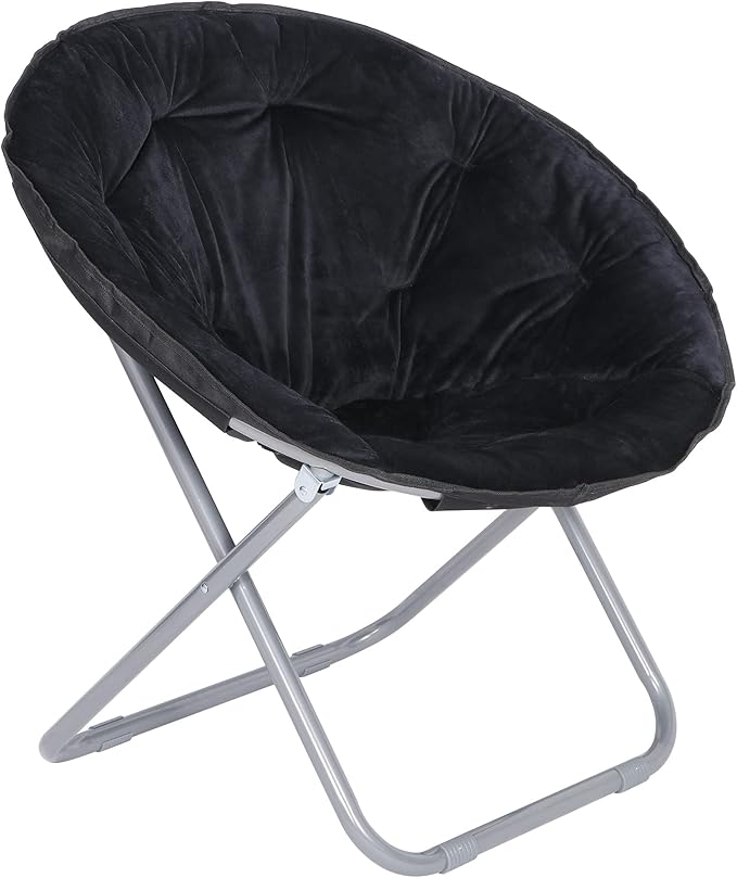 Sillón Plegable Lounge Redondo Peluche Negro