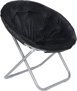 Nouva Folding Chair, Foldable Moon Chair Lounge Faux-Fur Round Reading Chair Gaming Chair w/Metal Frame for Kids Teens Adults, Indoor Outdoor Living Room Bedroom Dorm Home