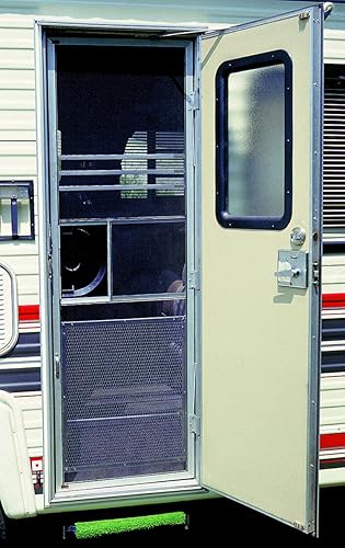 Miniatura 7 de Grilla protectora para puerta de Camco, 43980, estándar, de aluminio, para casa rodante, Aluminio