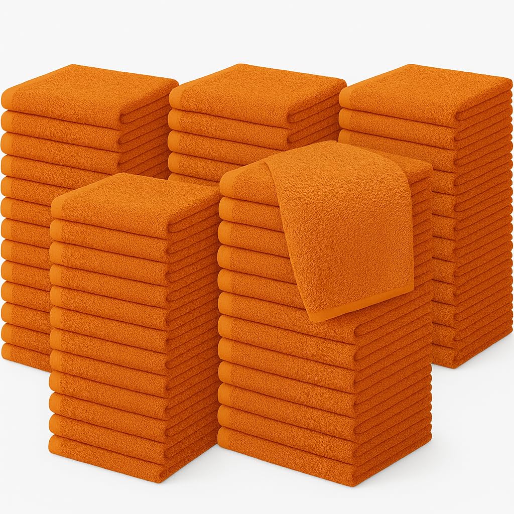 Diamond Tex Pack of 6, 12, 24, 36, 48, 96 Face Cloth 100% Egyptian Cotton Soft Flannels Set Quick Absorbent Washcloth 500-GSM Gym, Golf Hand Wash Towels 30x30cm (Orange, 24)