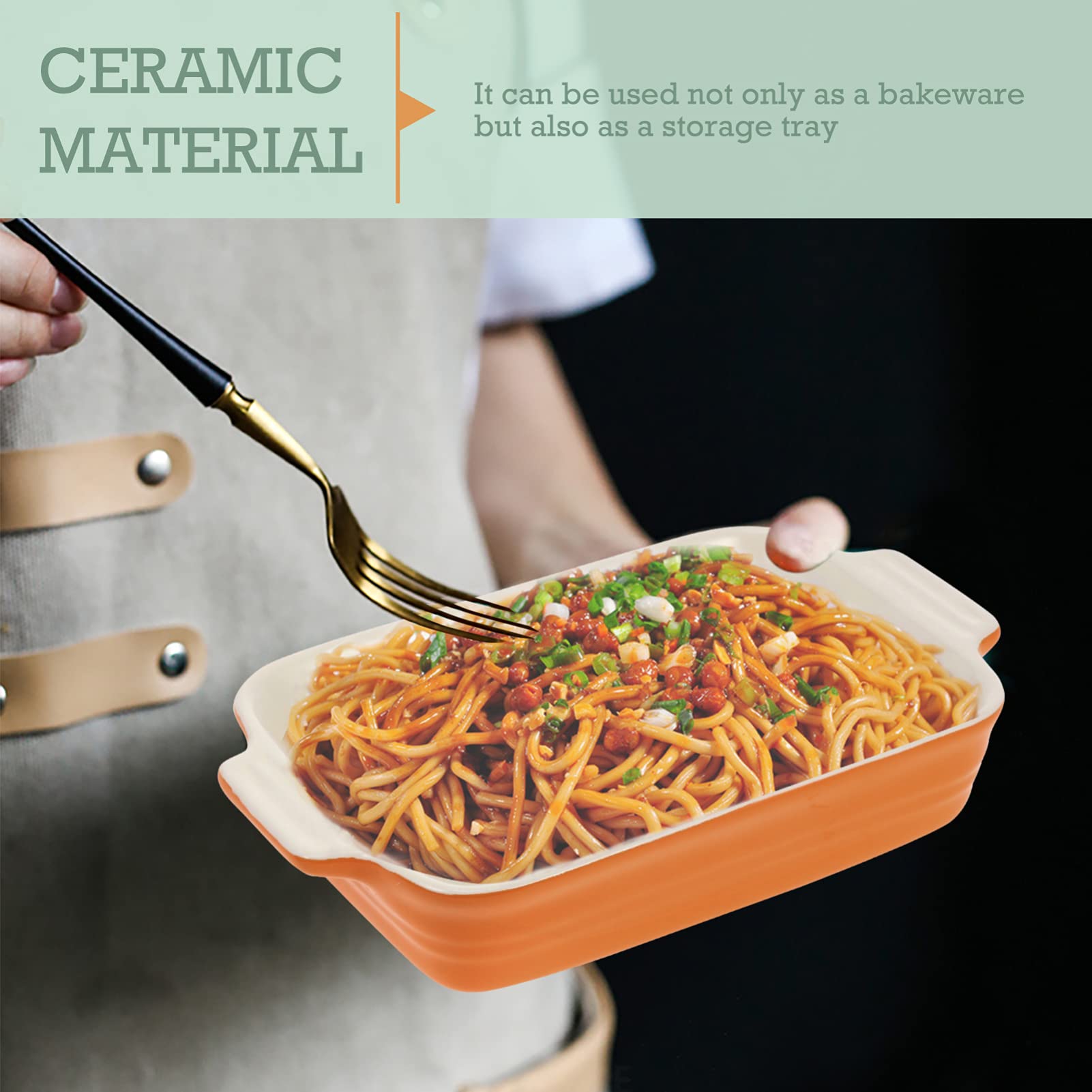 Ceramiczne naczynie do pieczenia prostokątne naczynie do serwowania z uchwytem, naczynie do zapiekania do piekarnika, idealne do pieczenia ciasta i kolacji, wszechstronne naczynia kuchenne