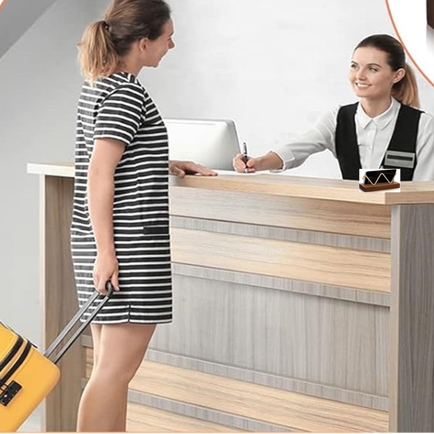 Porta Biglietti Da Visita In Legno E Metallo - Supporto Da Scrivania - Foto 2