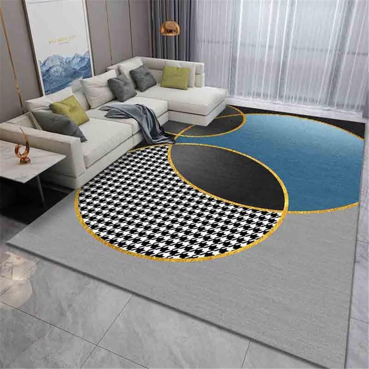 Tapis de salon de couleur classique gris jaune pour réchauffer l'ambiance