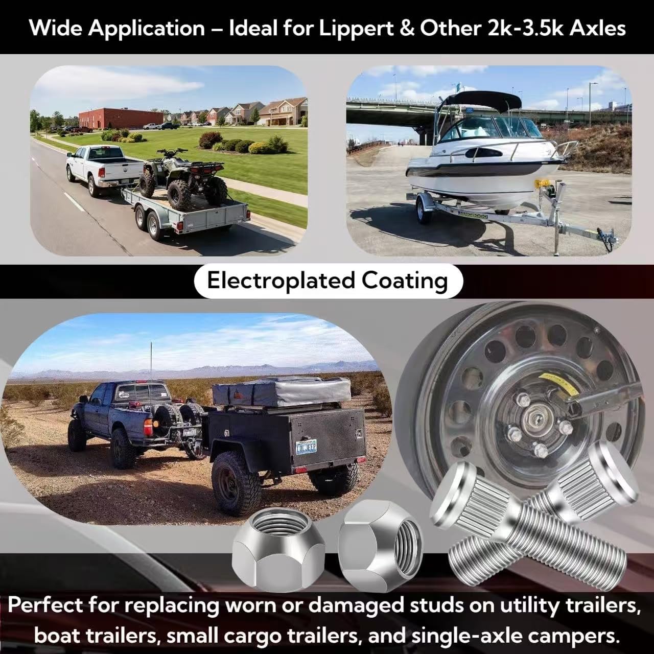 6 Sets 1/2"-20 Wheel Studs with Nuts – 10.9 Grade, 2.06" L, 0.57" Spline