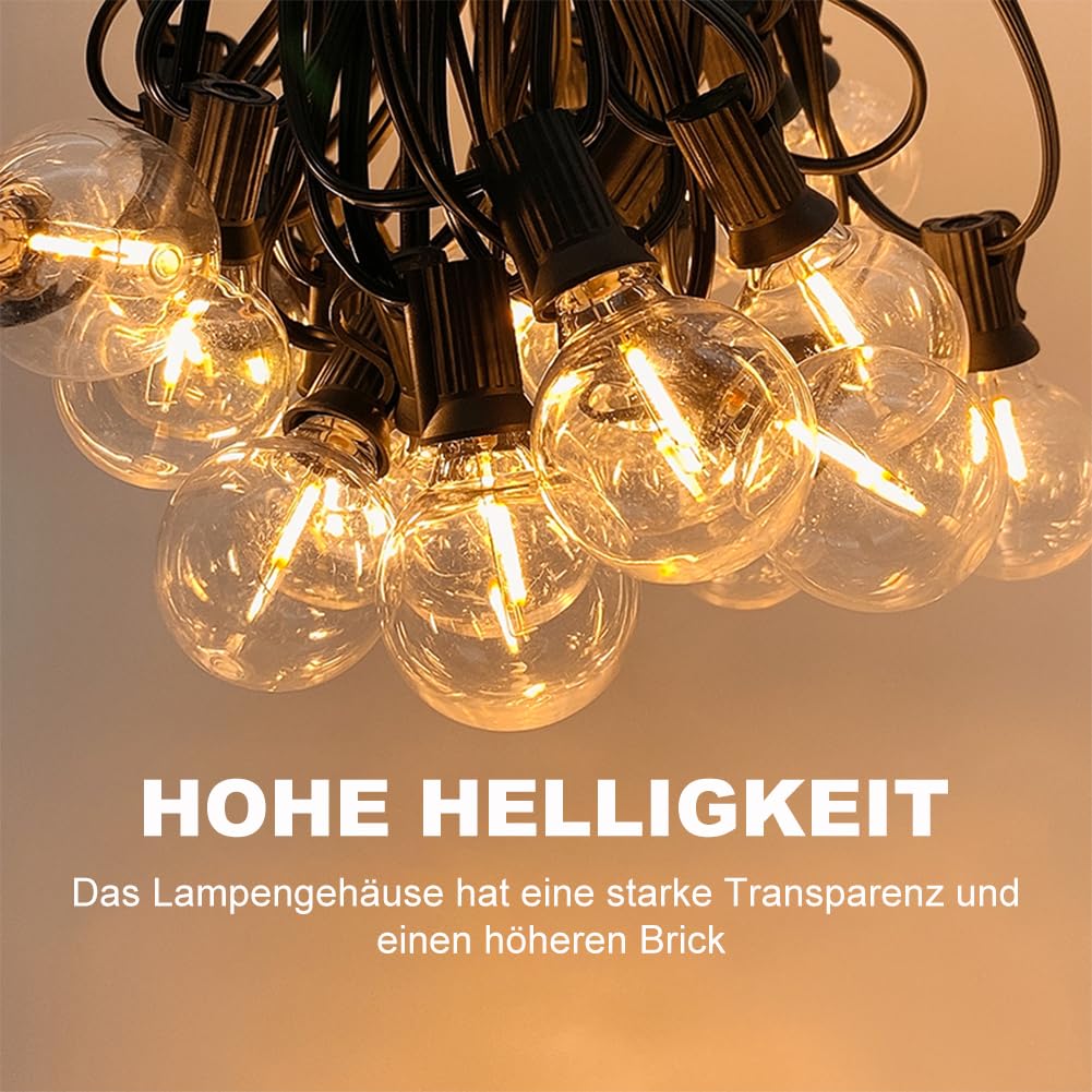 15M USB LED Lichterkette Outdoor, 5V G40 Bruchsichere Kunststoff Glühbirnen, Wasserdicht IP44 Patio Fairy Lichterkette für Garten, Hochzeit, Camping & Party Dekoration