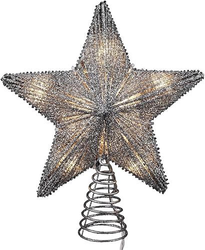 Estrella plateada Kurt Adler para árbol de Navidad de 10 pulgadas con 10 luces en miniatura UL