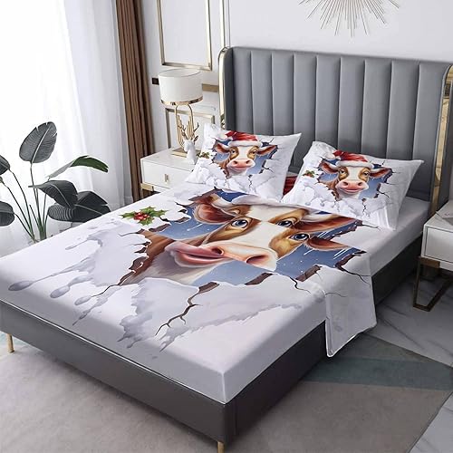 Sábanas de Navidad tamaño individual, juego de sábanas de 3 piezas con patrón de Navidad, sábana bajera ajustable de microfibra suave con bolsillo