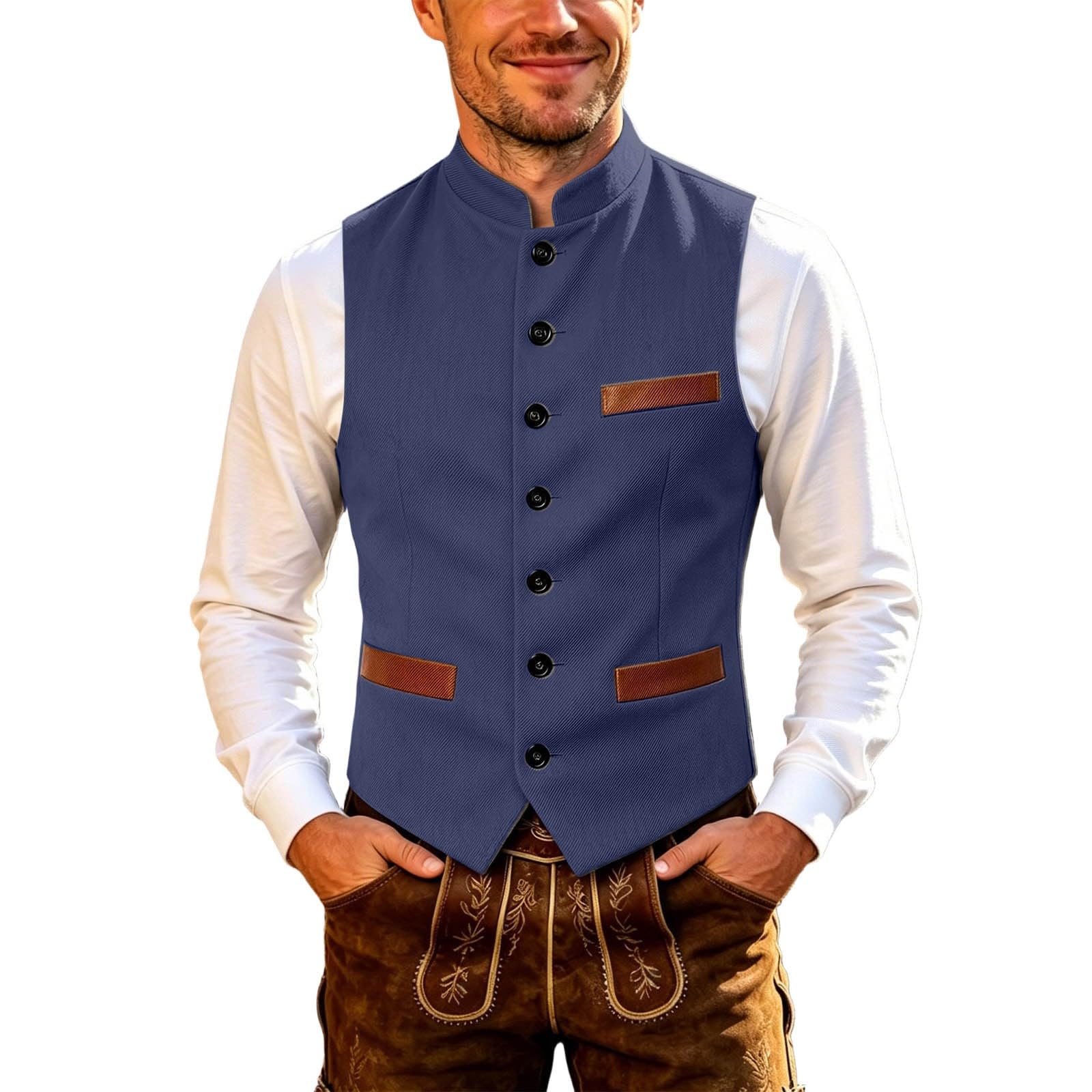 Gilet tradizionale da uomo per Oktoberfest, con colletto alto, elegante gilet da lavoro, gilet vintage, senza maniche, elegante per Oktoberfest, matrimonio, musica
