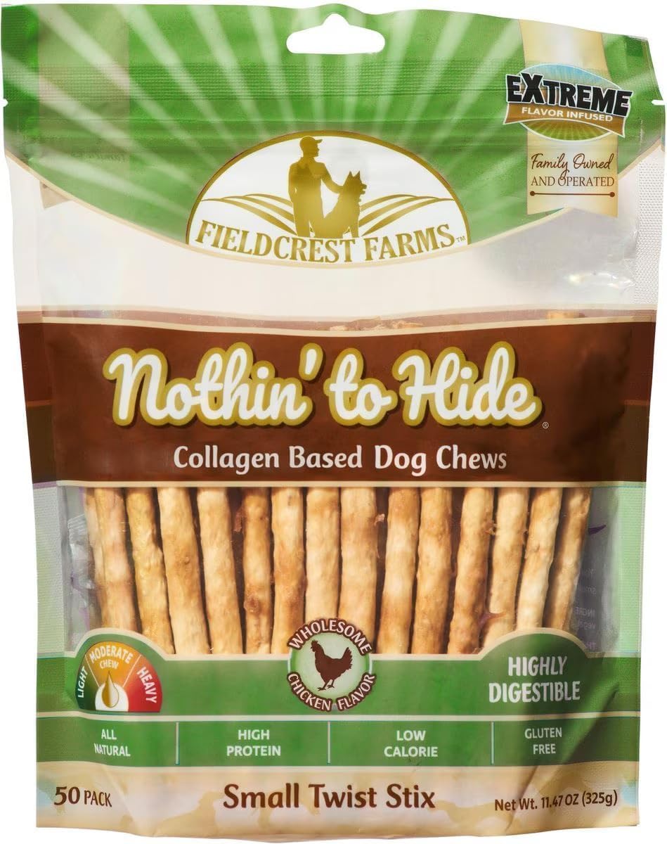 Fieldcrest Farms Nothing to Hide Natural Rawhide Alternative Small Twist Stix for Dogs -100 Pack Bundle (50 Beef & 50 Chicken) - Easily Digestible Chews for Moderate Chewers Under 15lbs - Plus Magnet