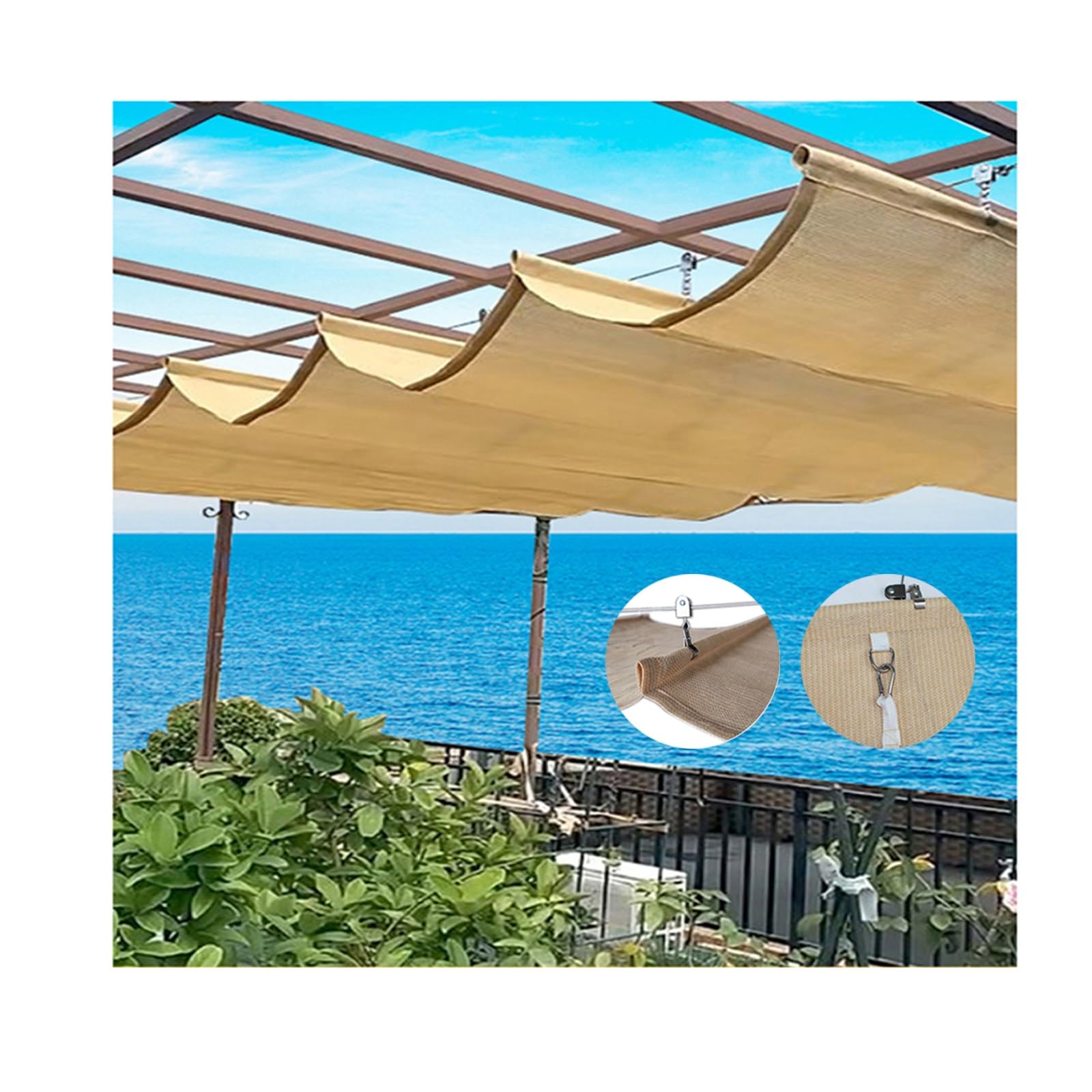 Voile d'ombrage rétractable en U pour pergola terrasse et cour