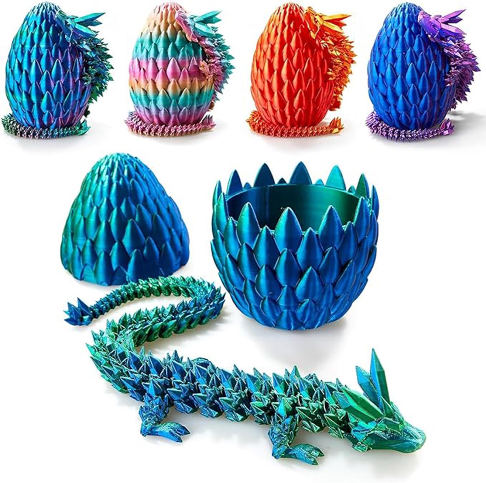 Dragon Egg 3D Articulated Fidget Toy with Crystal Blue Dragon Inside