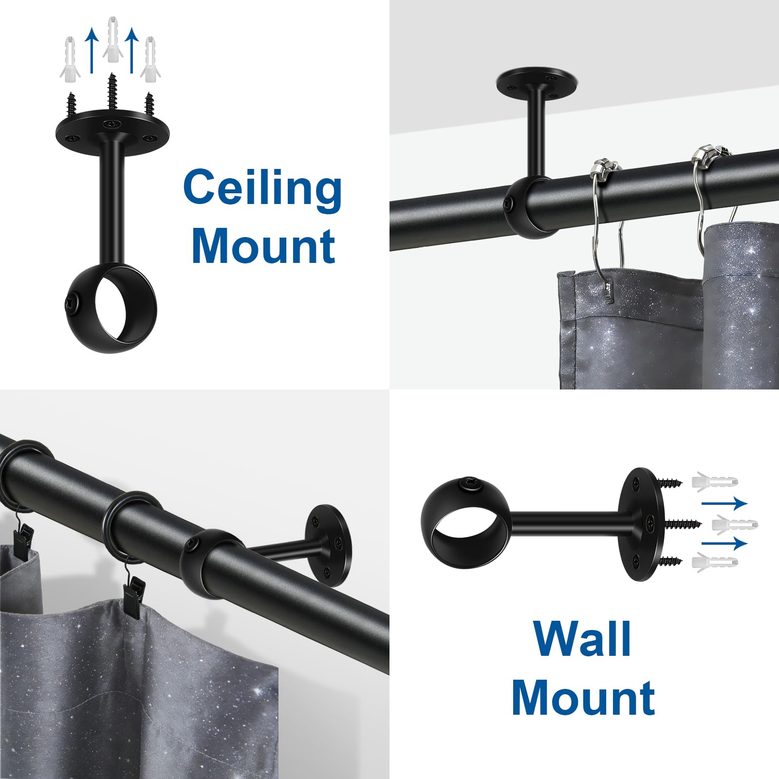 Ceiling Curtain Rod Brackets - Heavy Duty & Secure -4