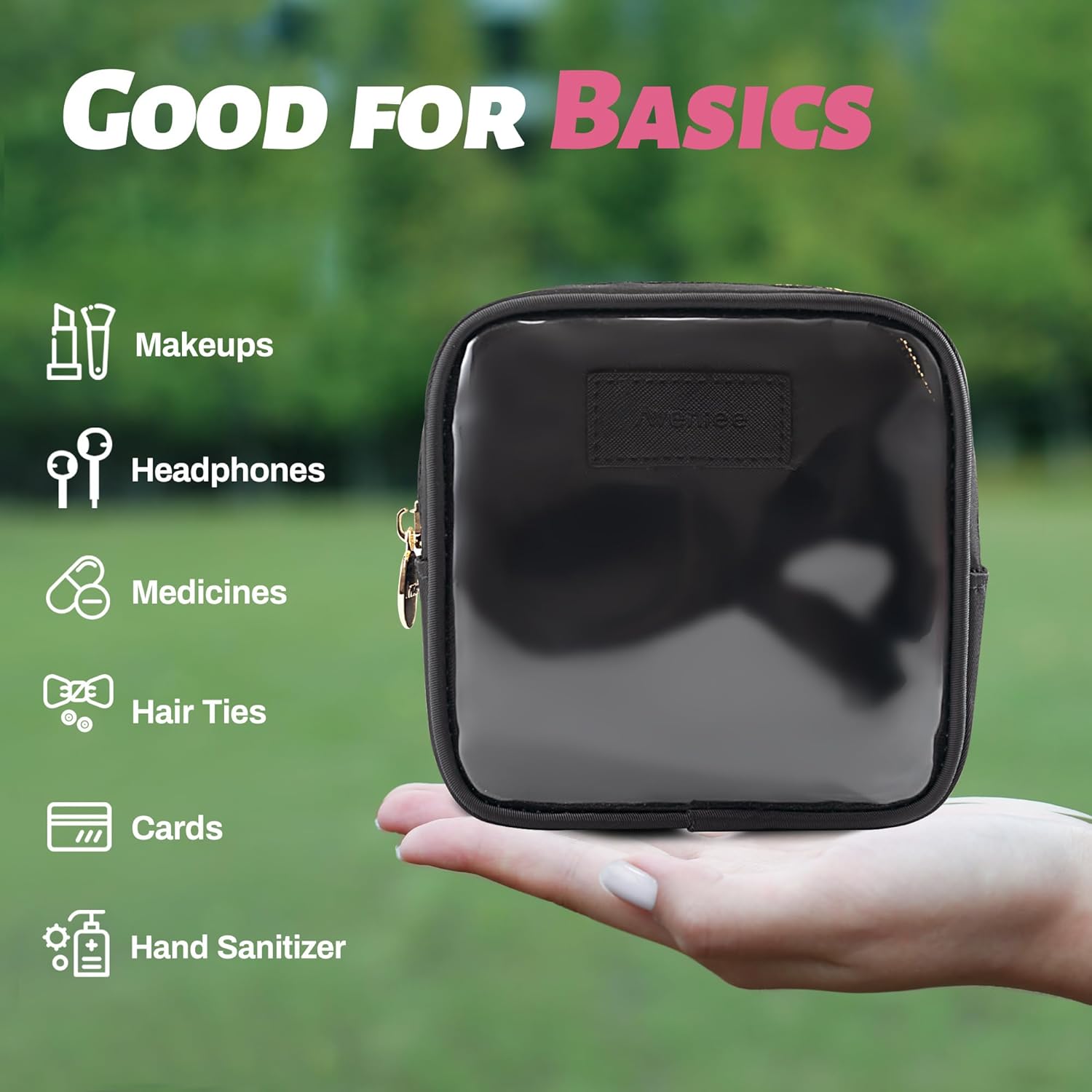 Aveniee Small Clear Makeup Bag, Mini Makeup Bag for Purse Organizer, Cosmetic Bag Travel Zipper Pouch for Women, Cute Car Accessories for Skincare Lipstick Essentials-Black - Image 2