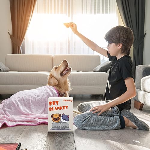 Miniatura 6 de Stuffed Manta suave de alta calidad para perro, con estampado de pata de franela rosa, 43 x 66 pulgadas, manta para gatos, suministros para