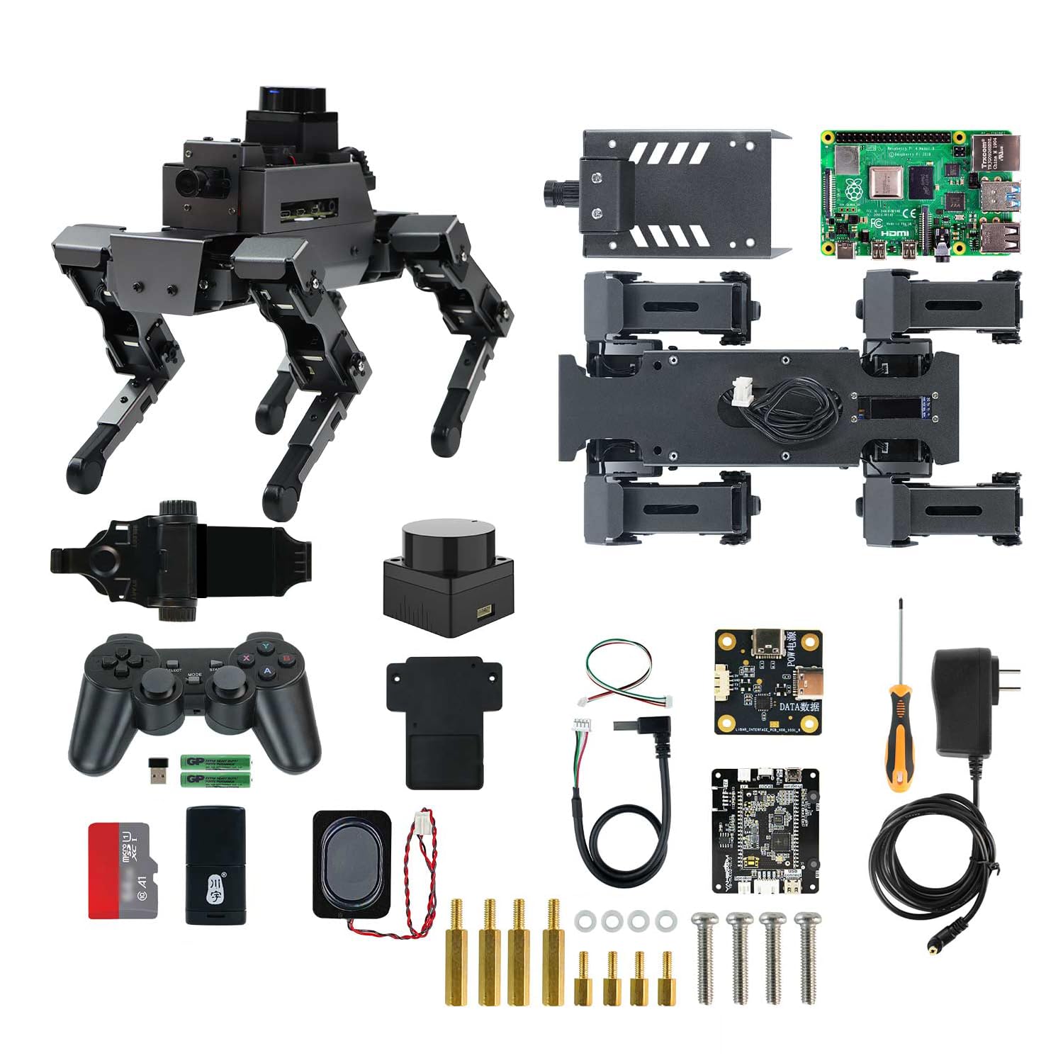 Raspberry Pi 12DOF Robot Dog AI Visual Recognition Interaction S1/S2 Robot Electronic Kits for Teens Adults (S2 with Pi 4B 4GB)