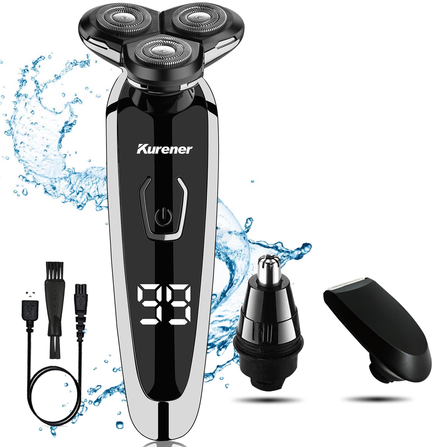 4D Floating Electric Shaver for Men with Trimmers and Face Cleaning Brush