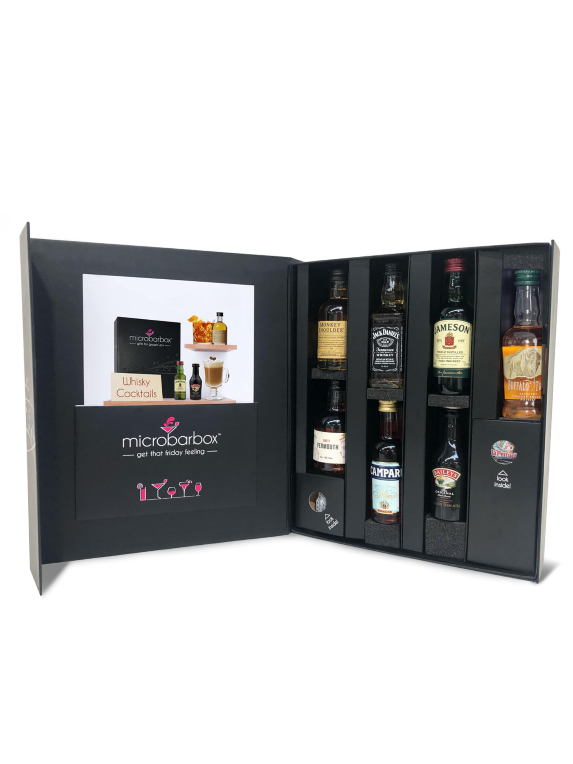 MicroBarBox Whisky Cocktails Gift Set in a Luxury Magnetic Gift Box | Birthday Gifts for Men, Whisky Gift Set | Featuring cocktails: Old Fashioned, Manhattan, Irish Coffee, Boulevardier