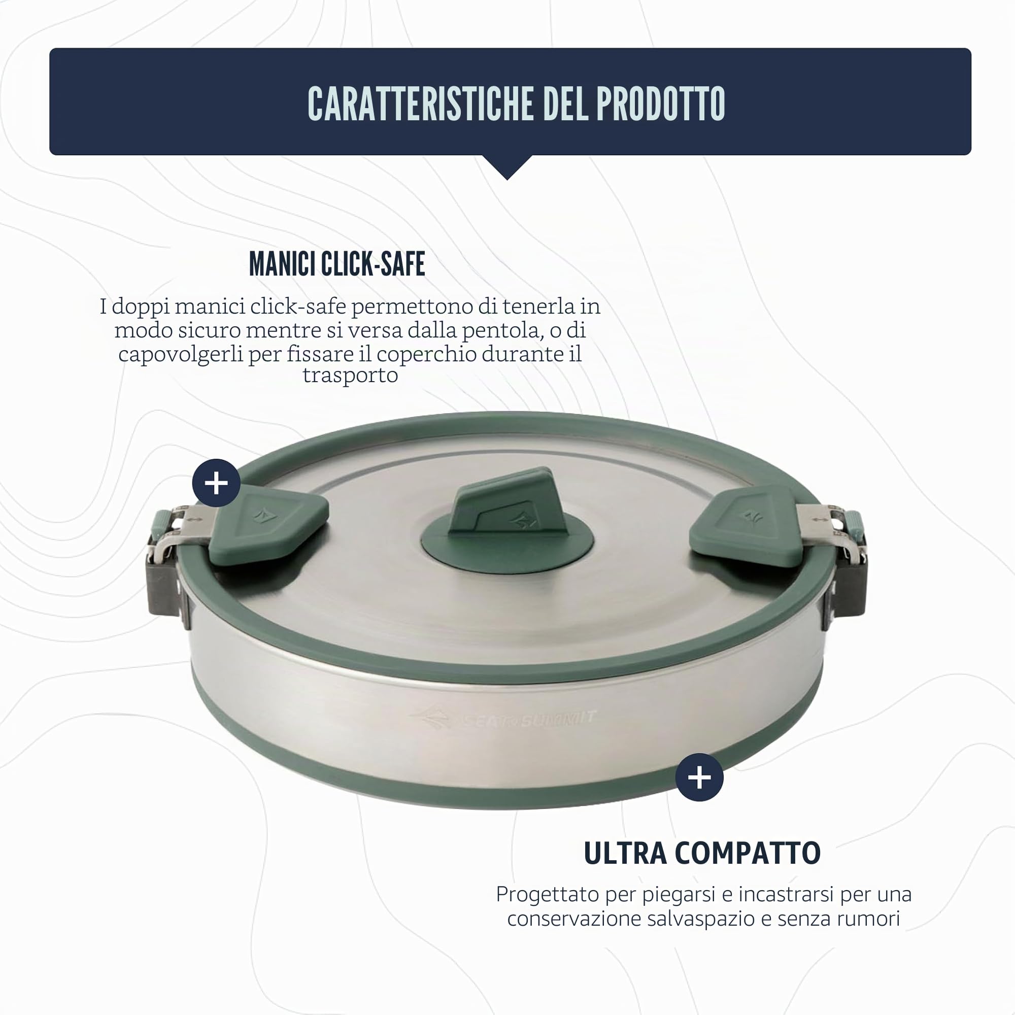 SEA TO SUMMIT - Detour Pentola pieghevole in acciaio inox da 5 litri - da 2 a 4 persone - Maniglie rimovibili Click Safe - Compatibile con piano cottura a induzione - Pentole da campeggio in acciaio