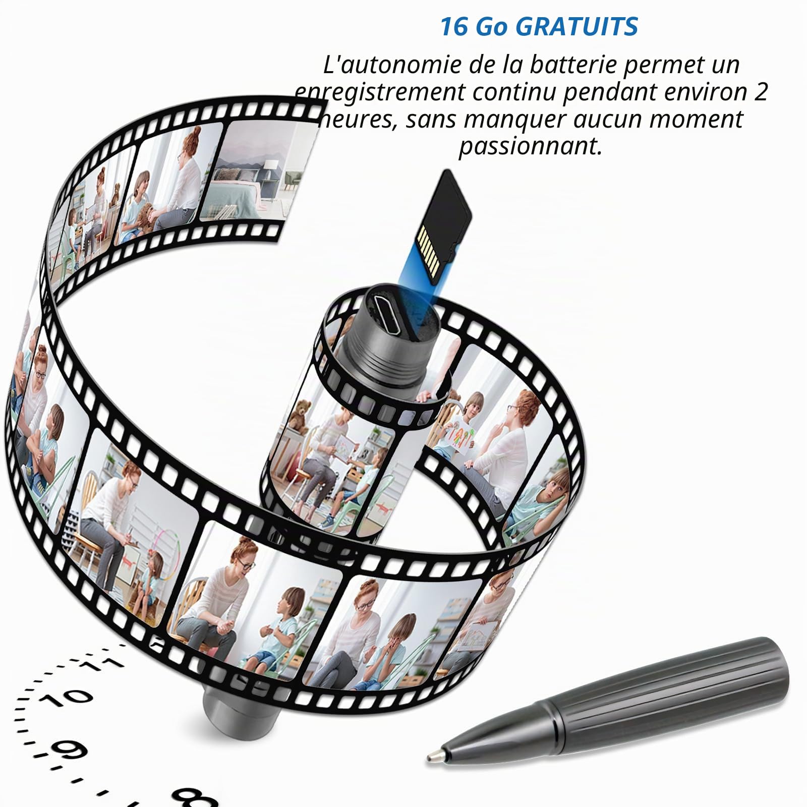 OTADUG Caméra Stylo Espion, caméra cachée 1080P de 16 Go avec Surveillance des mouvements, Enregistrement vidéo et Audio