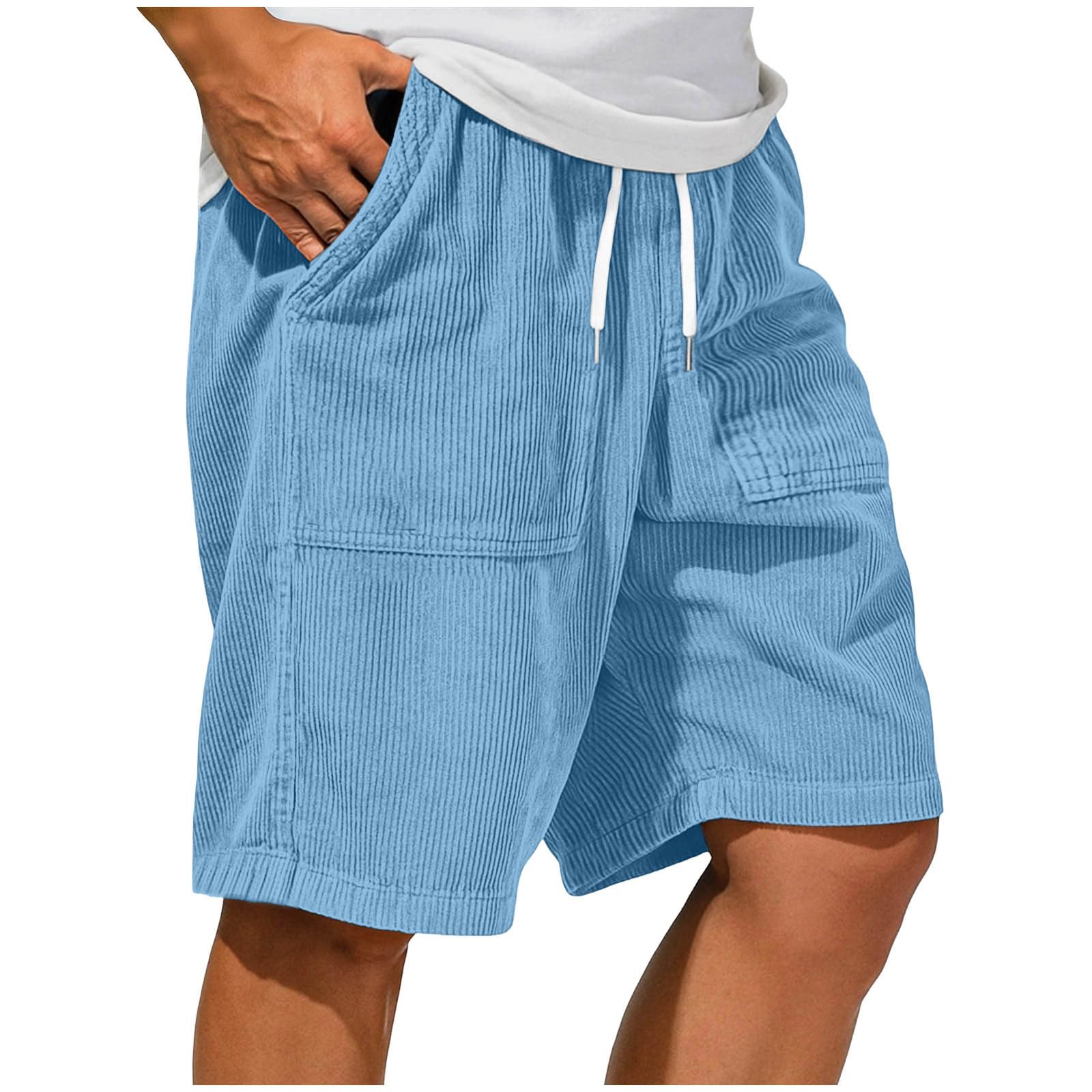 Cambkatl Versatile Corduroy Shorts for Men Summer Outdoor Casual Stretch Straight Leg Casual Shorts with Pockets