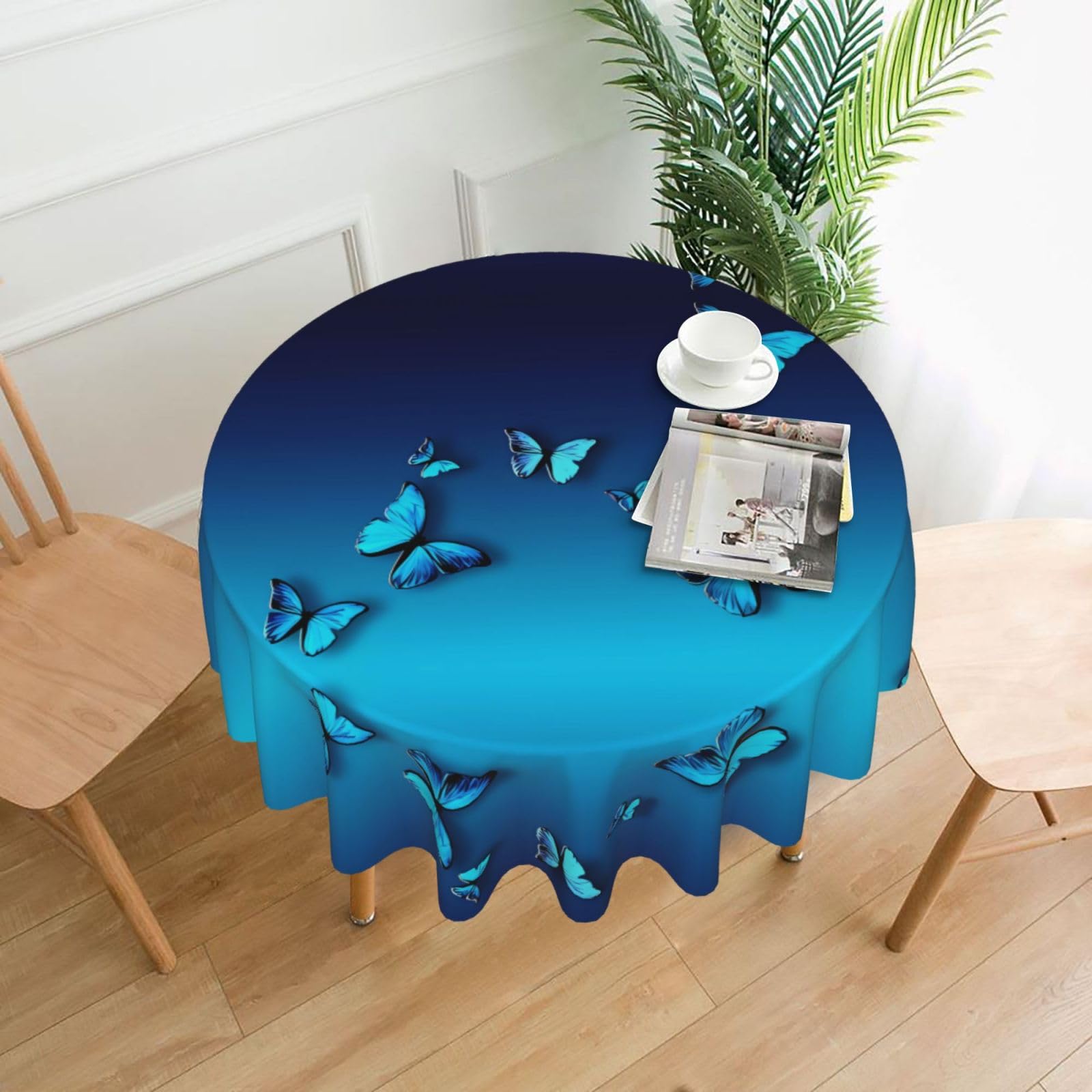 WHJSHOP Beautiful blue butterfly Prints Round Decorative Throw – 60in Stylish Table Cover for Dining, Parties & Outdoor Events