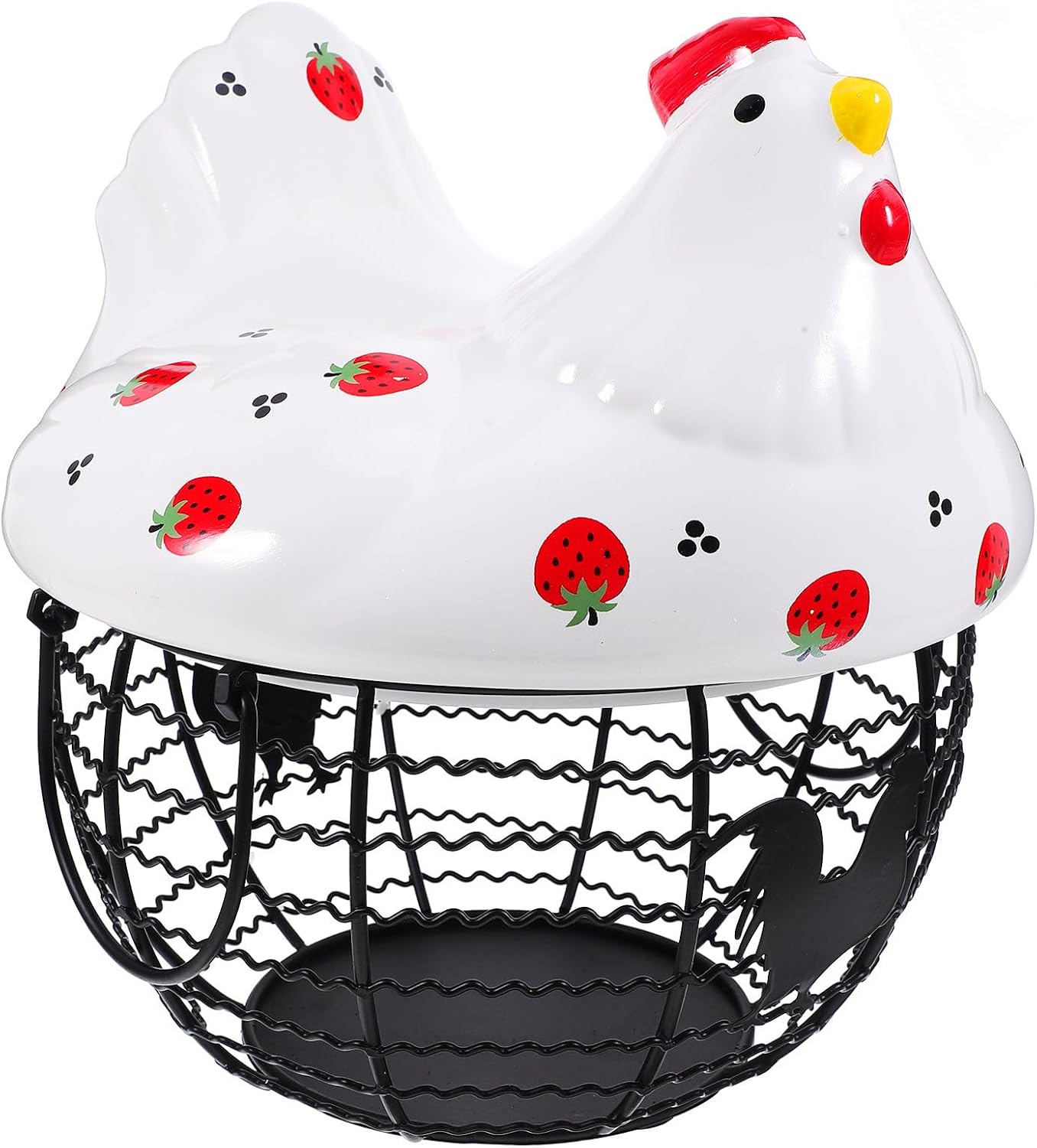 YARNOW Iron Egg Storage Basket with Ceramic Lid for Kitchen Organization and Easy to Clean Home Storage Basket Suitable for Craft Supplies and Fresh Eggs Decorative Piece