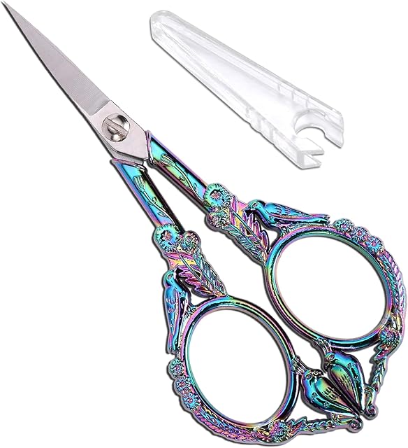 YOUGUOM Sewing Embroidery Scissors  Small Vintage Sharp Detail Shears for Craft, Artwork, Needlework Yarn, Handicraft DIY Tool, Thread Snips, 4.6in Rainbow Bird Style