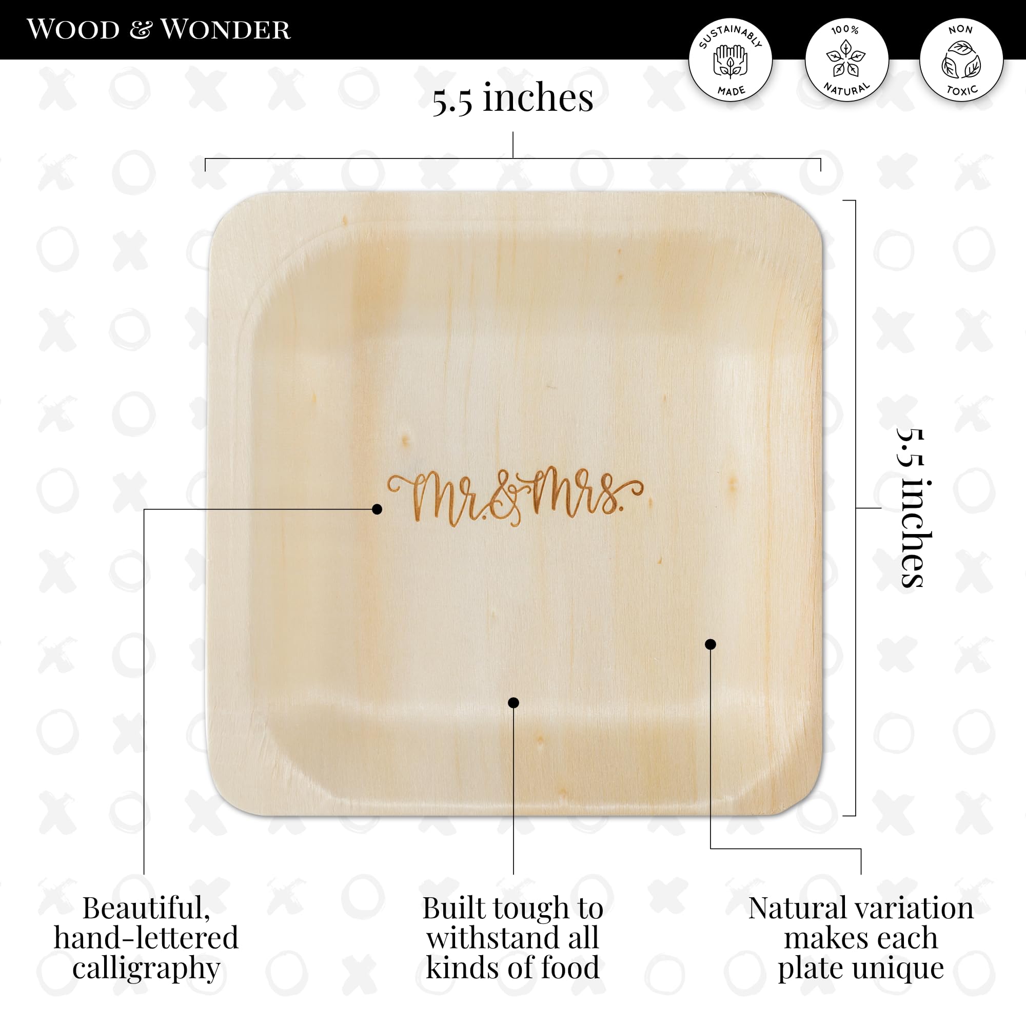 StatementWare - Platos desechables para fiestas de cumpleaños (50 unidades), 100% naturales, ecológicas alternativas a platos de fiesta, platos de catering y platos de postre (5.5 x 5.5 pulgadas)