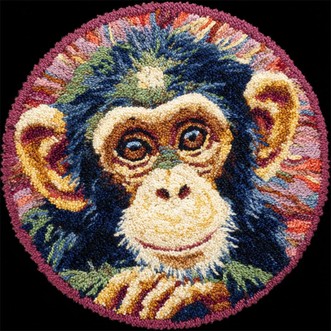 Rqwybcaxn DIY Rug Latch Hook Kits for Beginners Animal Cross Stitch Kit Cartoon Monkey 60x60cm Round Easy Pattern Floor Mat Bedroom Handmade Art