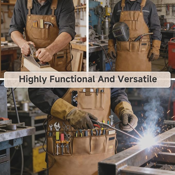 Delantal de trabajo en madera para hombres con 15 bolsillos miniatura 7