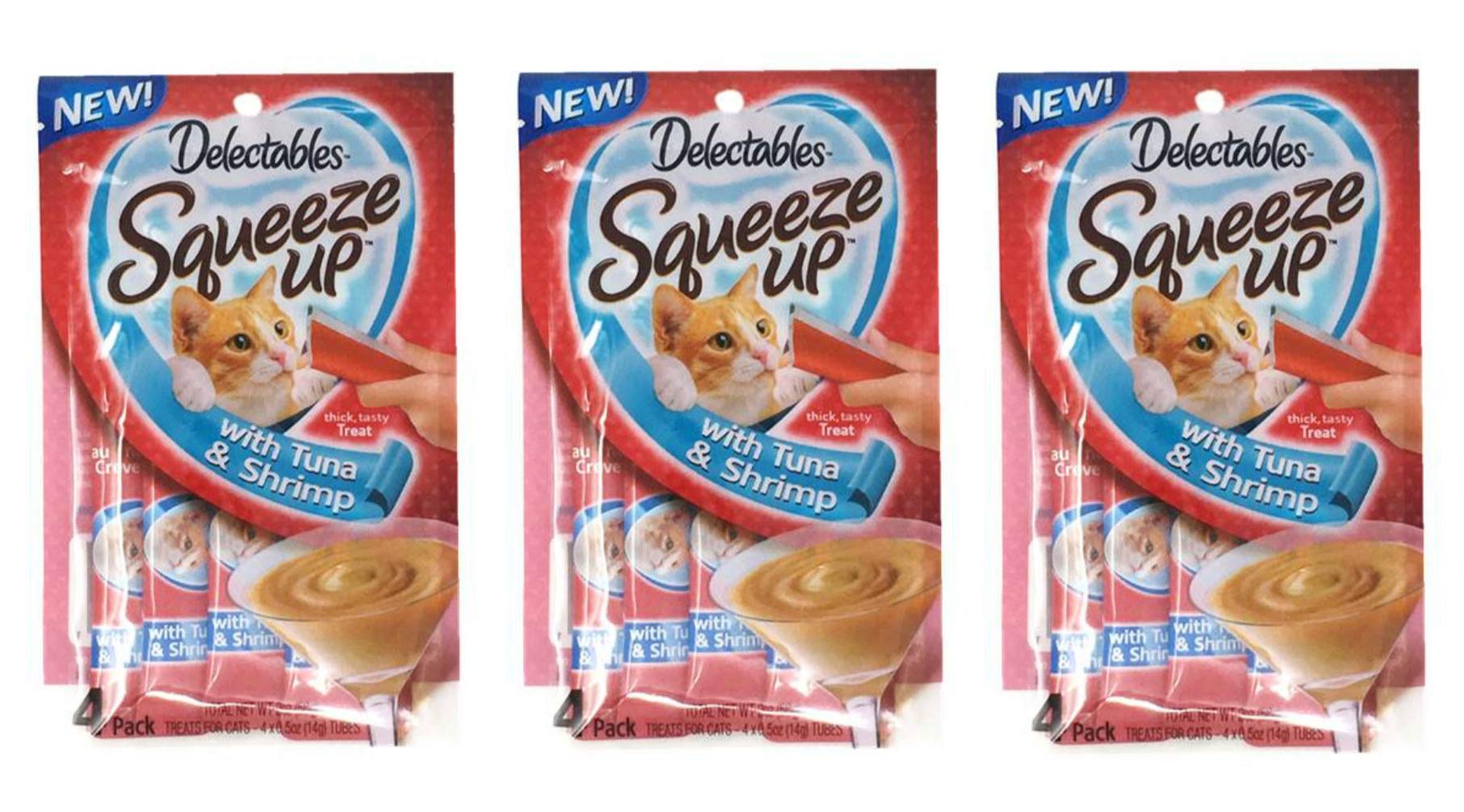 Delectables Squeeze Up Hartz Cat Treats Bundle of 3 Flavor Pouches, 2.0 oz Each (Tuna & Shrimp)