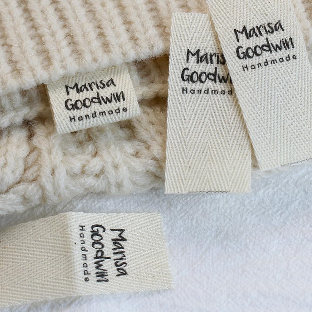 Etiquetas de sarga, etiquetas de ropa, etiquetas personalizadas personalizadas, usadas para coser, nombre, tela de algodón orgánico doblada a mano (2079)-500 piezas