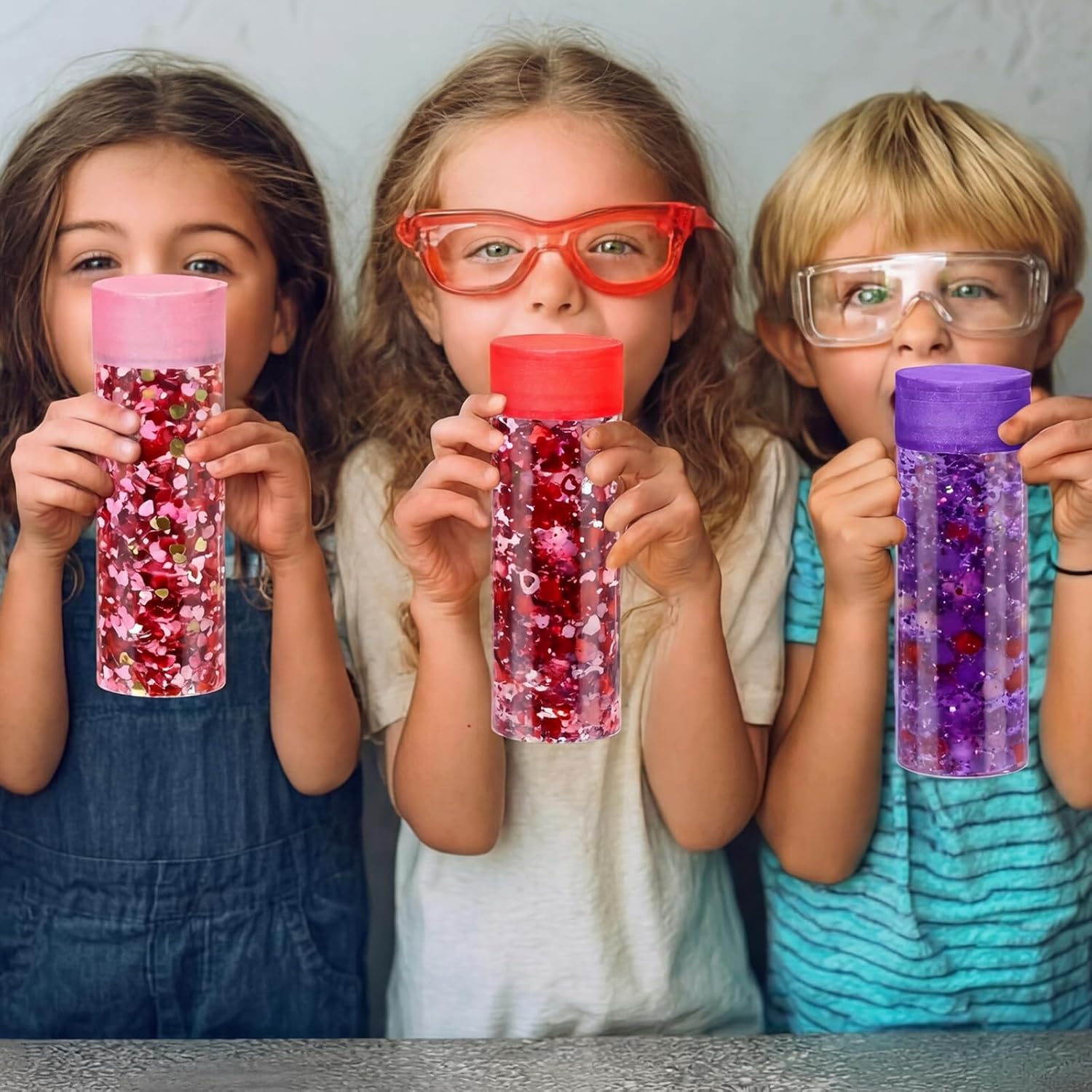 172 Pcs Valentine's Day Sensory Bottle Kit Include 13.5 oz Plastic Clear Container and Pom-pom Balls, Gitter Heart, Clay, Faux Rose and Tape Calm Down Jar Filler for Holiday Supply - Image 7