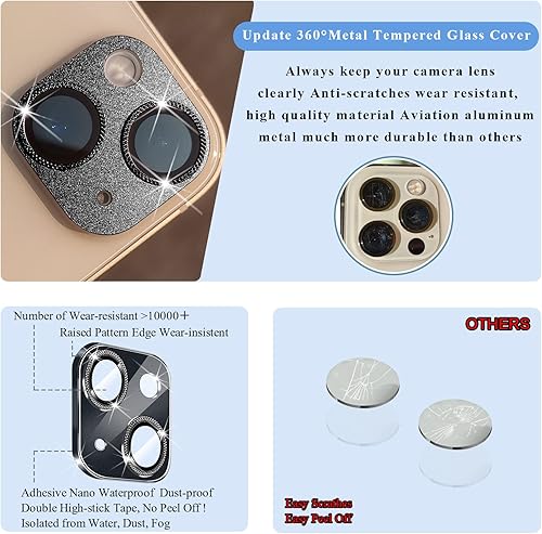 Miniatura 7 de Paquete de 2 protectores de lente de cámara compatibles con iPhone 1313 Mini, cubierta de metal de aleación de aluminio y vidrio templado 11H,