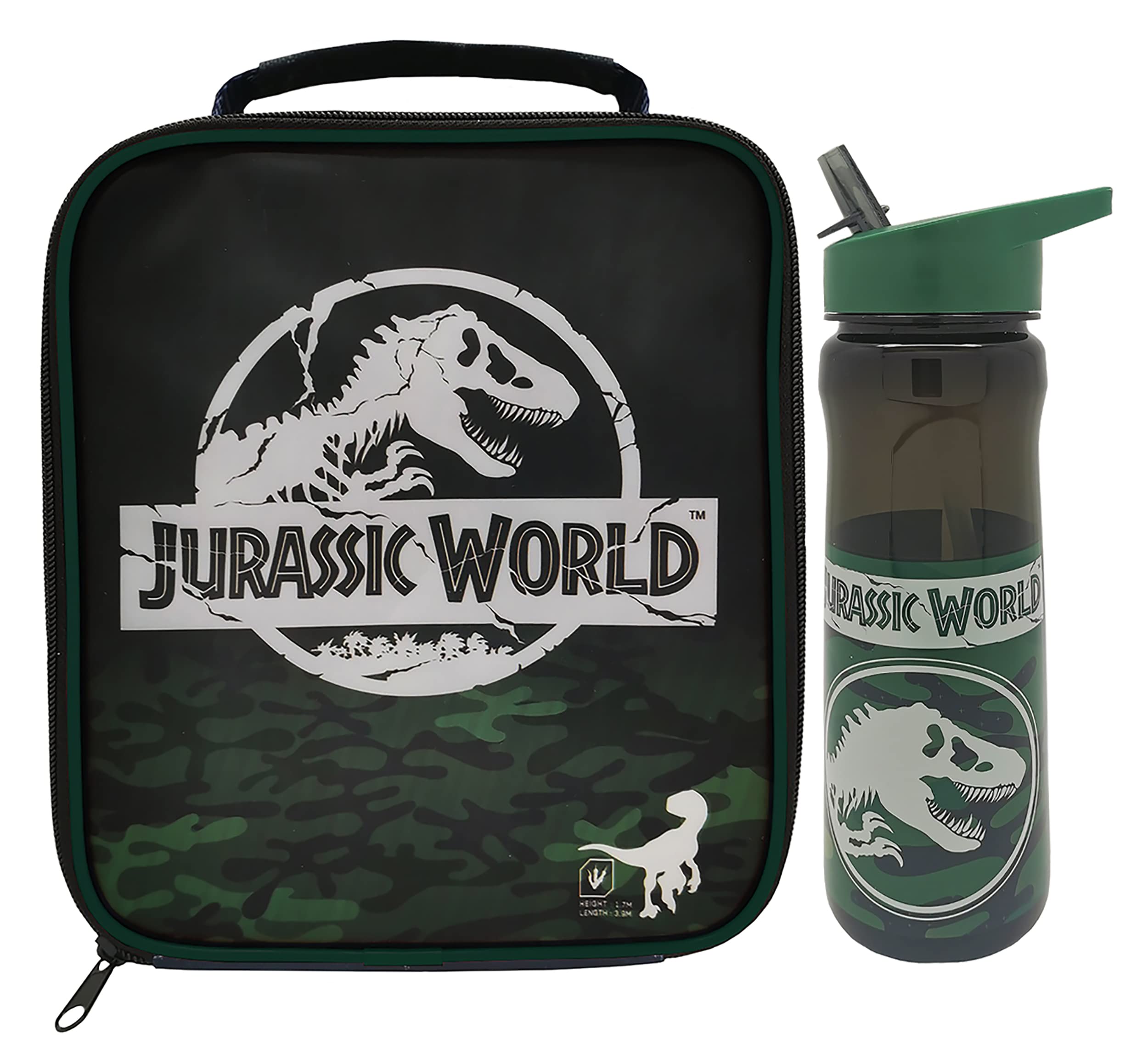 Jurassic World 2Jurassic World Insulated Lunch Bag 600ml Bottle Set –  Reusable – for School Nursery Snacks Picnic BPA Free, Green