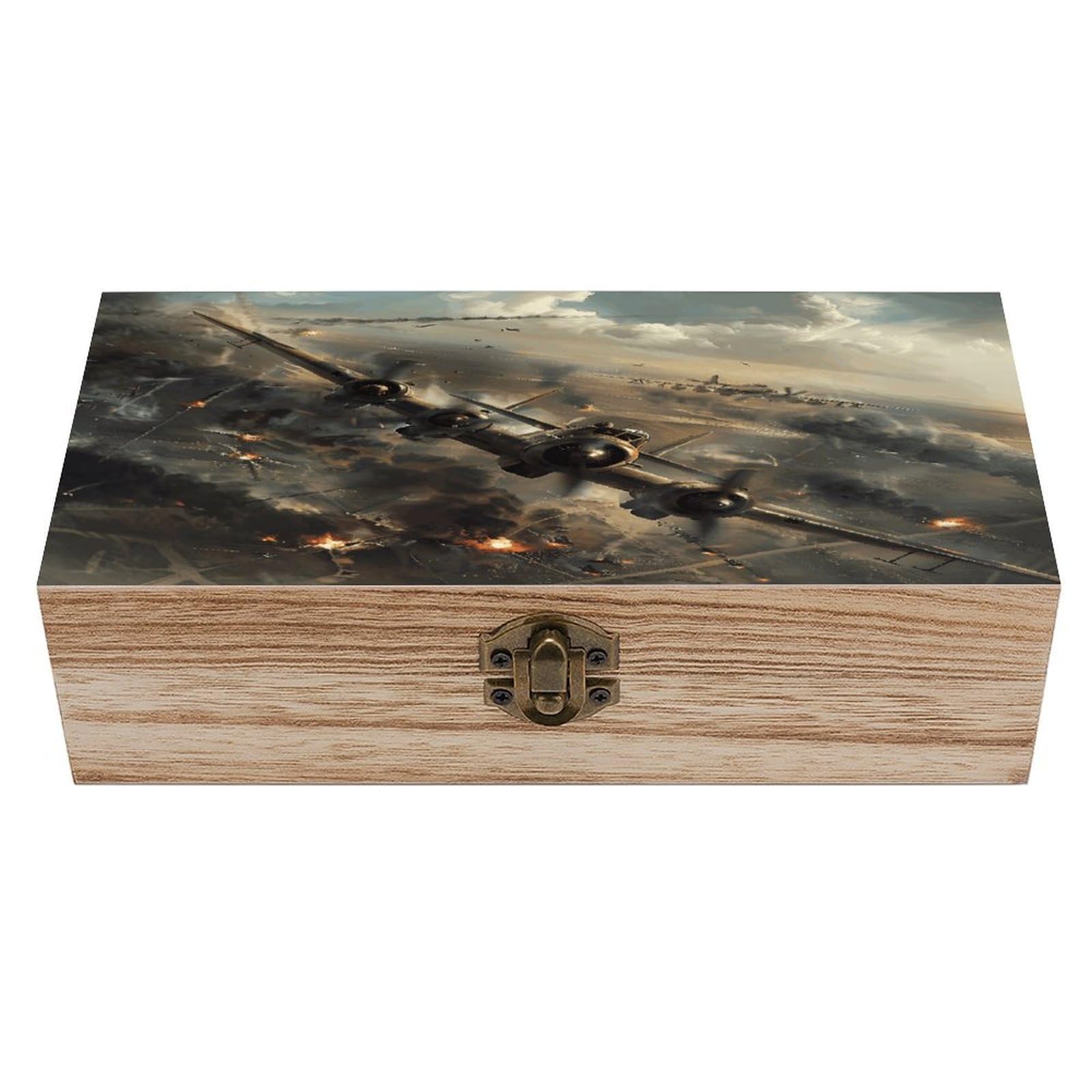 VstaDank War Plane Wooden Storage Box Decorative Jewelry Case with Lids Exquisite Wood Box Letters Gifts Acacia Wood Boxes Fashion Wooden Keepsake Boxes for Men Women