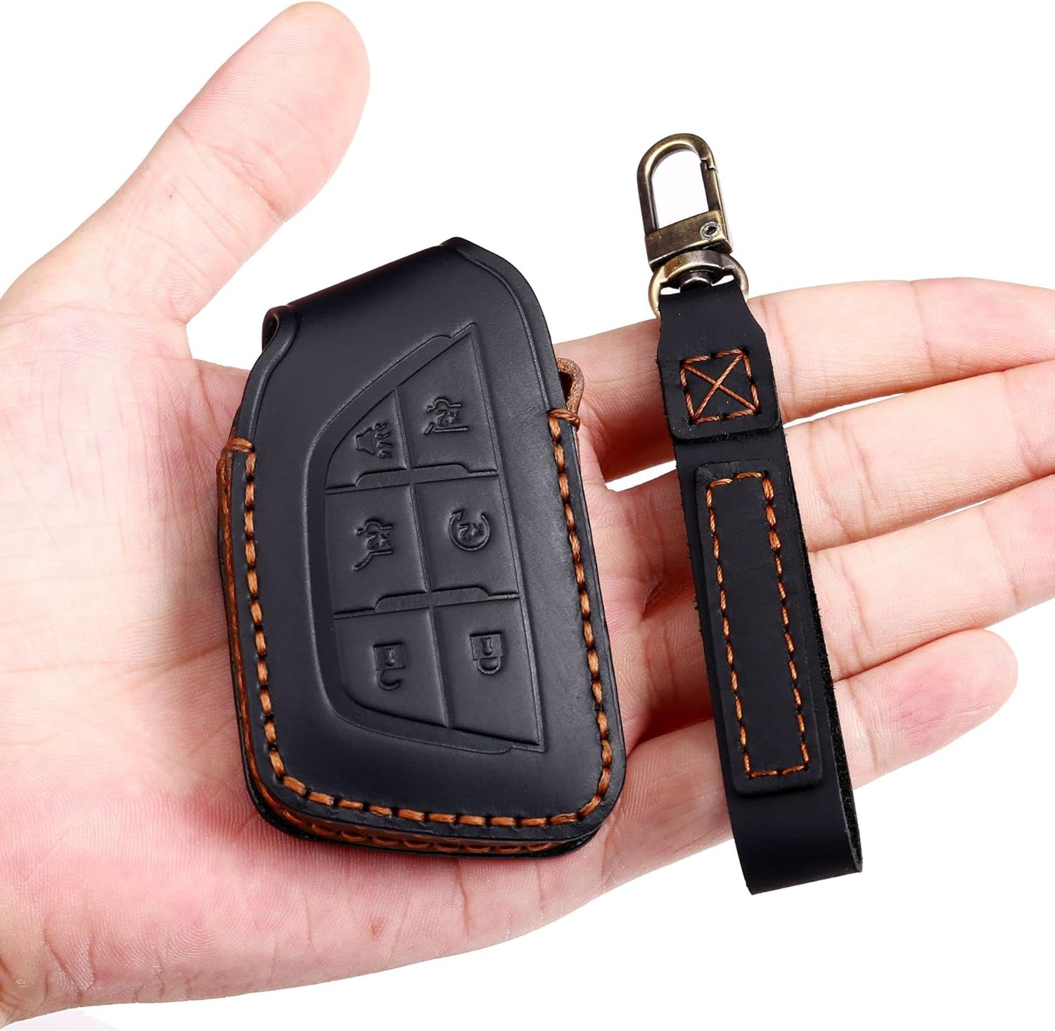 ontto 5-Button Key Fob Case Fit for Cadillac CT6 CTS Smart Remote Key Cover Leather Key Shell Full Protection for CT4 CT5 XT4 XT5 XT6 XTS ATS ATS-L SRX Brown