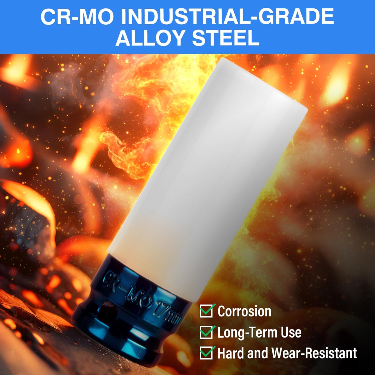 1/2" Drive Wheel Protector Impact Socket, Non-Marring Lug Nut Thin Wall Deep Socket Set, CR-MO, 6 Point, Color-Coded Protective Socket | Metric 17 19 21 22 mm (4 PCS) - Image 5