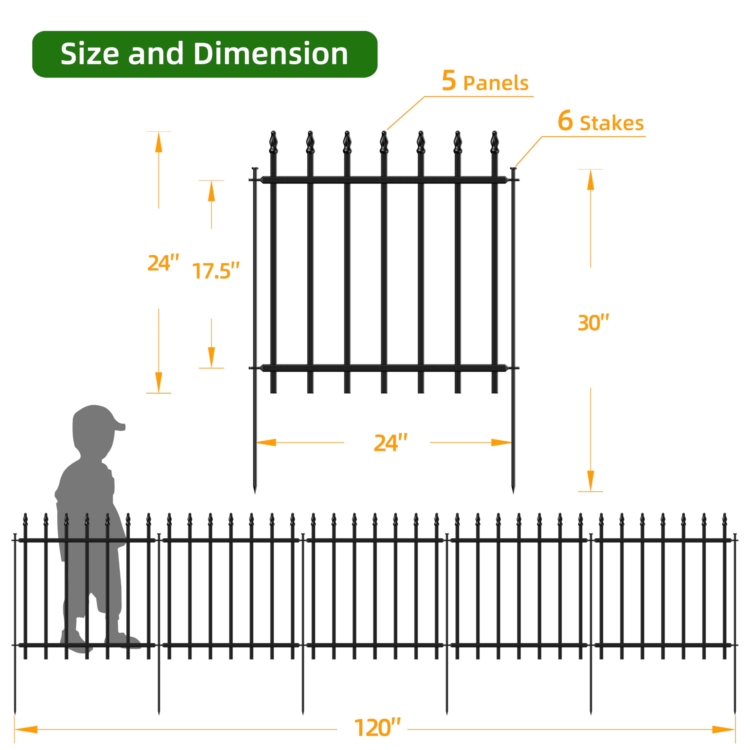 FOREHOGAR Recinzione Da Giardino In Metallo 61 Cm X 3 M | Recinzione Decorativa Per Animali, Aiuole E Cortile | Pannelli Con Paletti, Antiruggine, Facile Da Installare