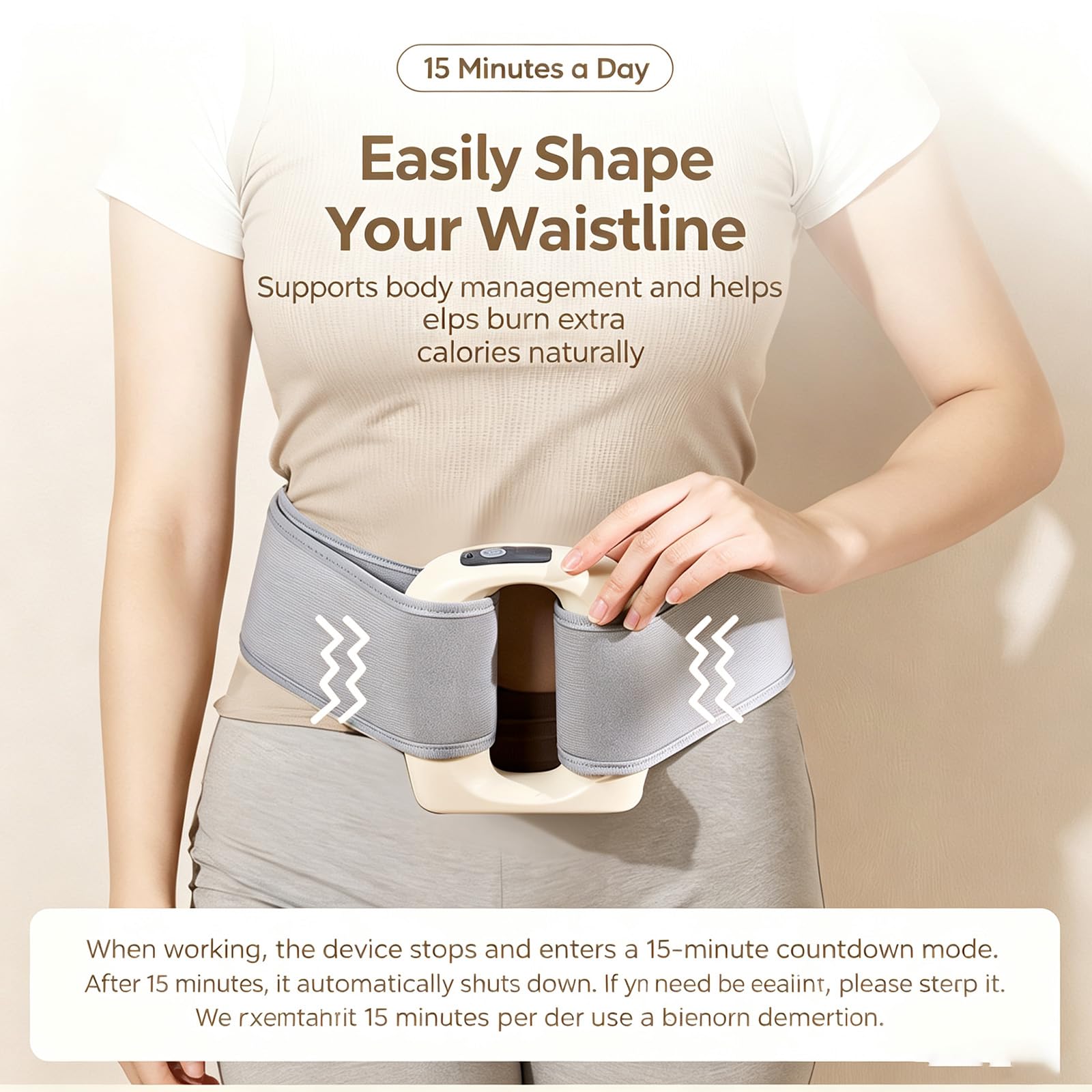 Masajeador de Grasa Abdominal, Anillo de Fascia Multifuncional de Cuerpo Entero, Masajeador de Vientre para Quemar Grasa y Calor, 10 Modos Ajustables para Espalda, Piernas y Abdomen (Blanco roto)