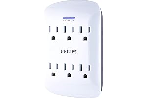 Philips 6-Outlet Surge Protector: Wall Outlet Expander & Surge Protection