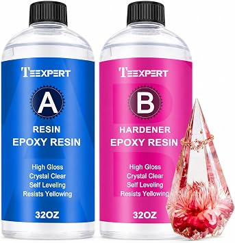 Teexpert Epoxy Resin Crystal Clear 64OZ Epoxy Resin kit Fast Curing Heat Resistant for Casting Coating Art DIY Craft Jewelry Wood Table Top Flower Preservation- 2 Part32OZ Resin and 32OZ Hardener