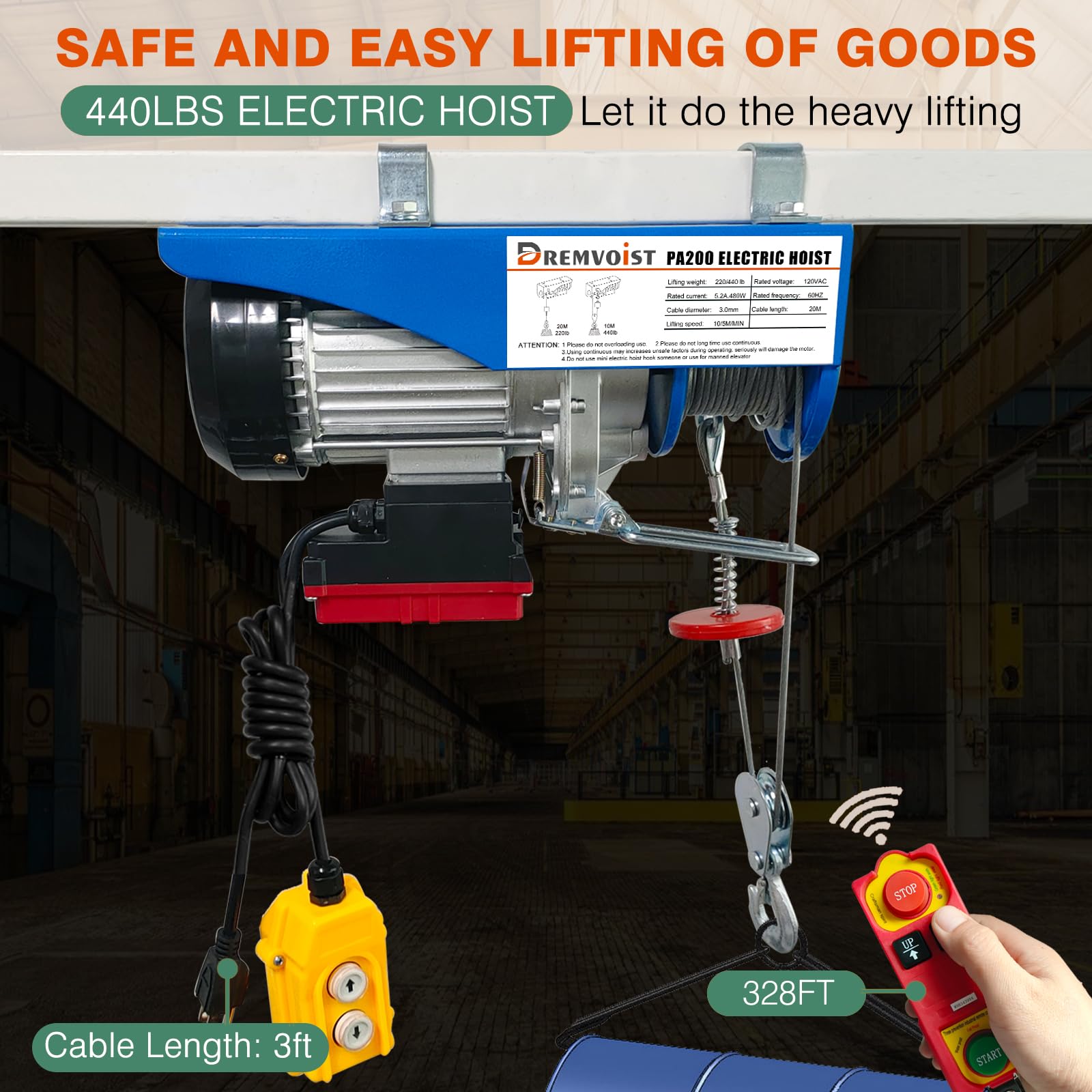 Electric Hoist 440 LBS - Remote Control -2