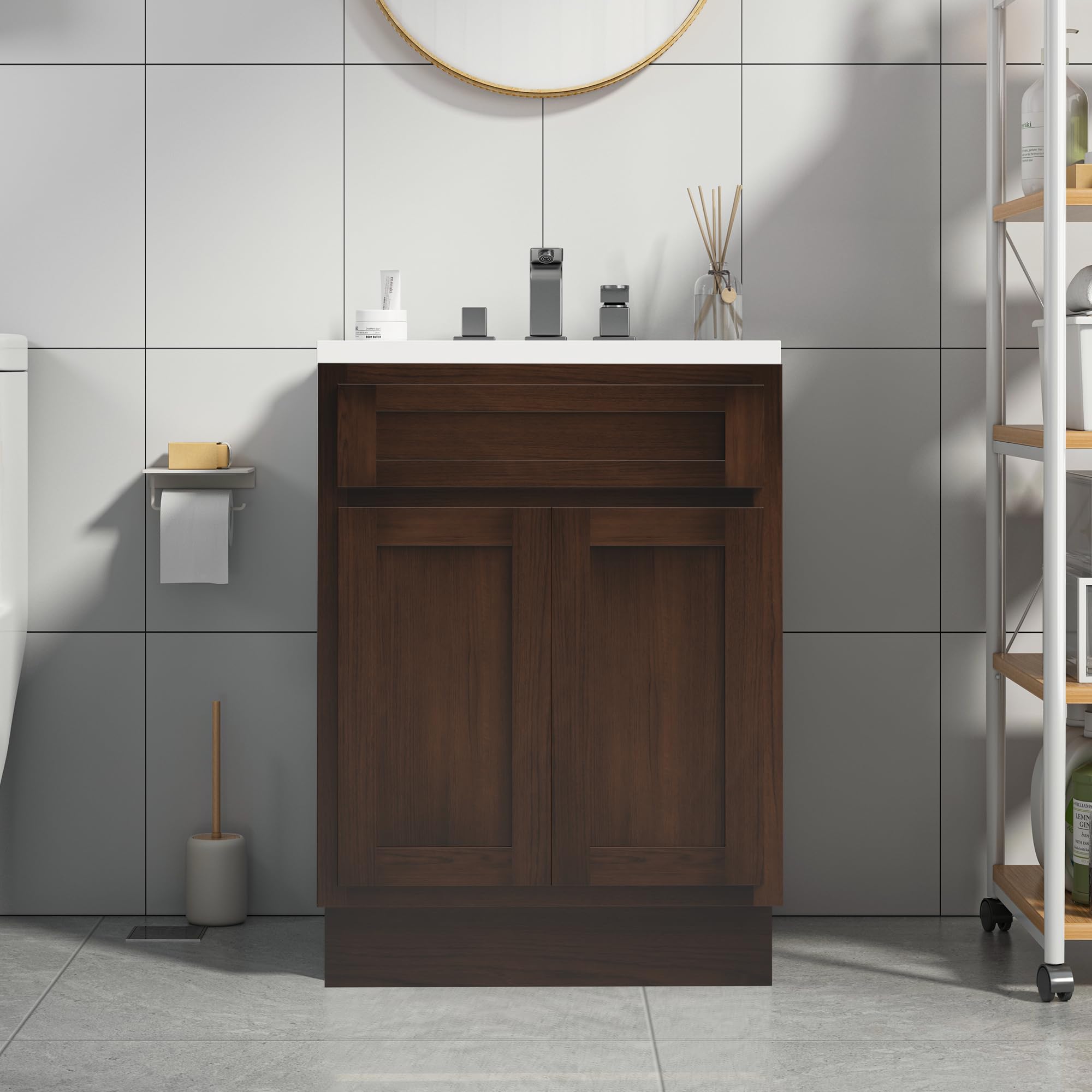 Vanity Art 24 Inch Double Shutter Door Bathroom Vanity Base Cabinet
